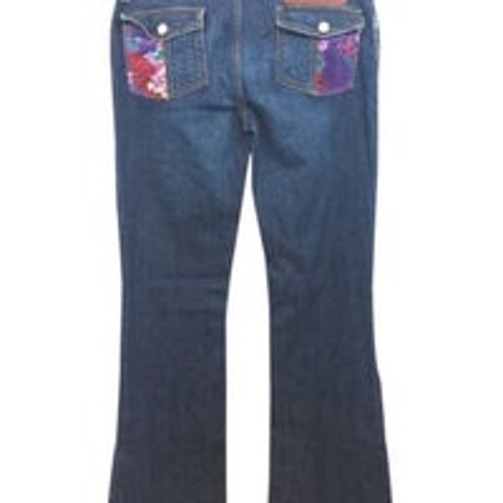 DOLCE AND GABBANA y2k PRINTED VELVET TRIM STRETCHY BLUE DENIM JEANS 30 / 44